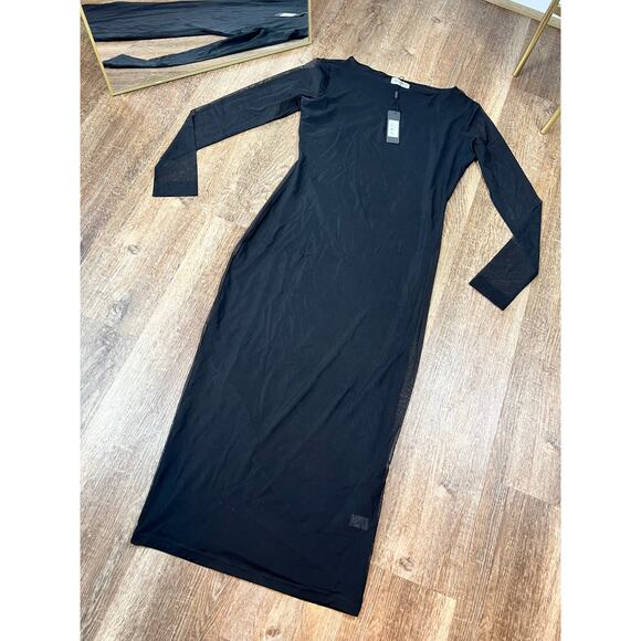NWT Woods By Jordyn Luna Dress Sleek Black Mesh Midi Dress - Picture 3 of 7